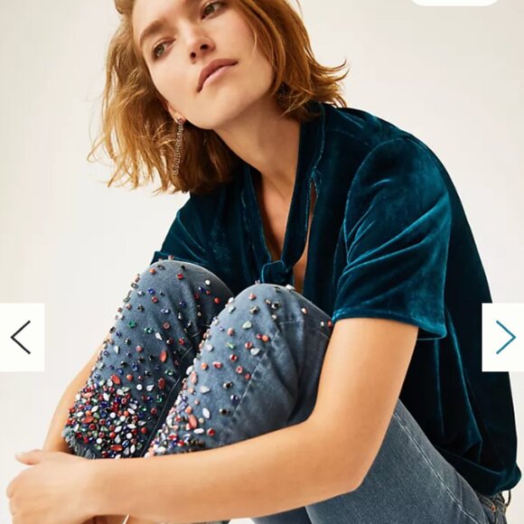 Anthro Pilcro Letterpress Mid-Rise Slim Straight Embellished Crop Jeans - Sz 30 - Picture 2 of 16